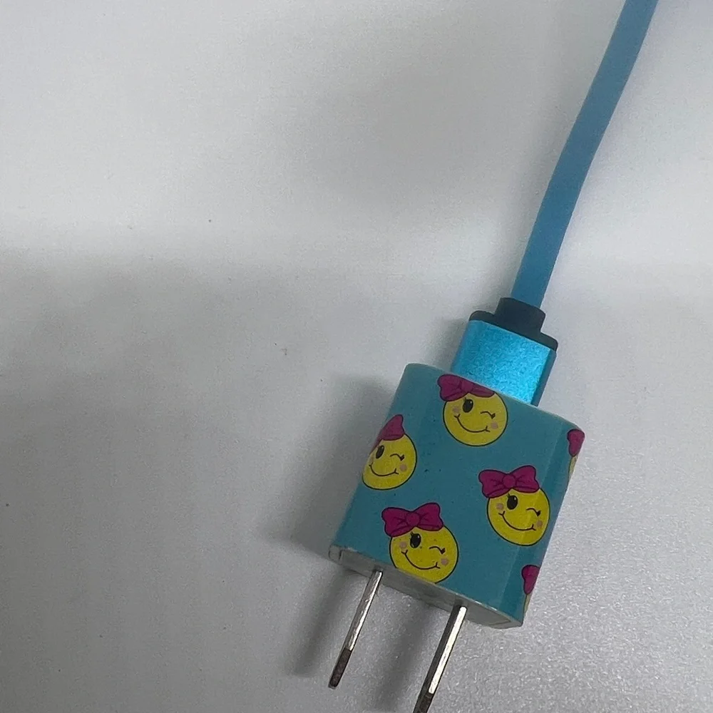 Almost New Smiley Blue Charging Cable with Smiley Face Adapter